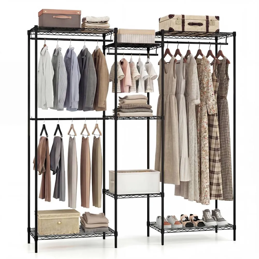 Costway Portable Wardrobe Convertible Clothes Organizer with L-shape in Black 4