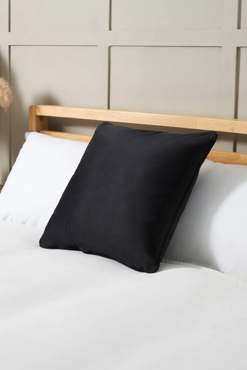BHS Small Velour Piped Cushion in Black 1