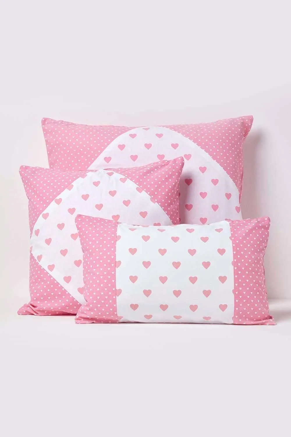 Homescapes Cotton Hearts & Polka Dots Cushion Cover in Pink 5