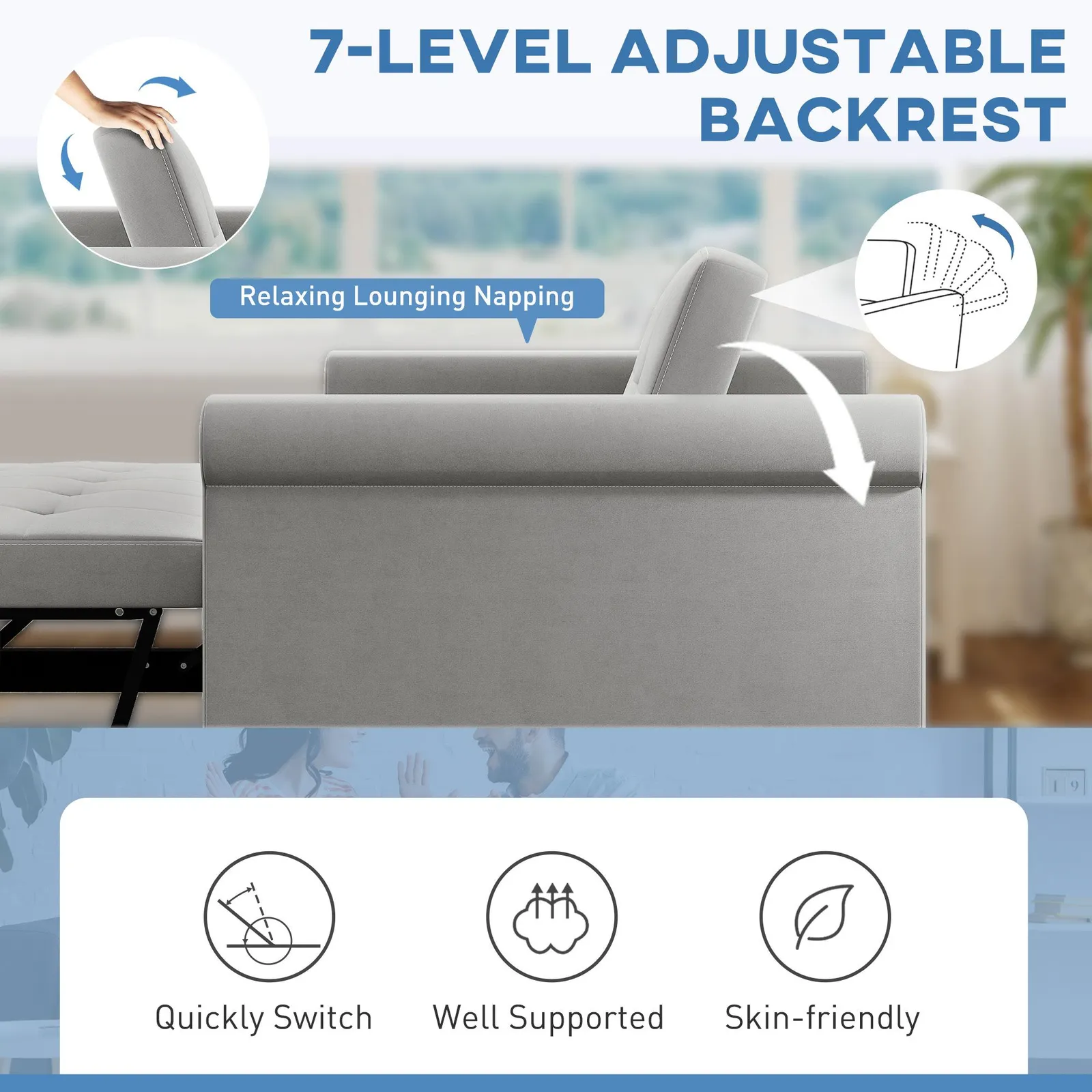 HOMCOM Convertible Pull Out Sleeper Sofa Bed Settee for Living Room, Grey 6