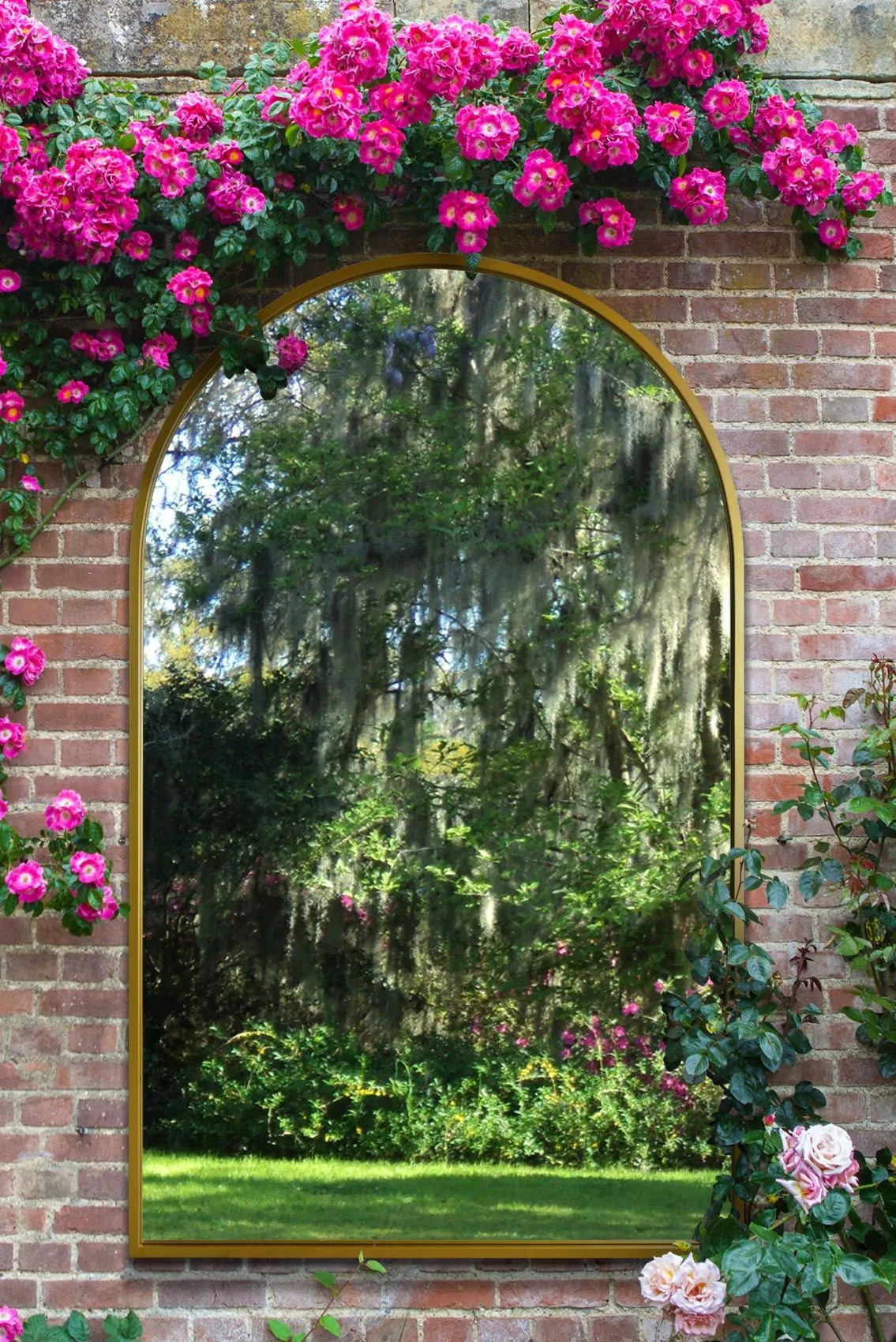MirrorOutlet Gold Framed Arched Leaner/Wall Garden Mirror 75" x 47" (190x120CM)