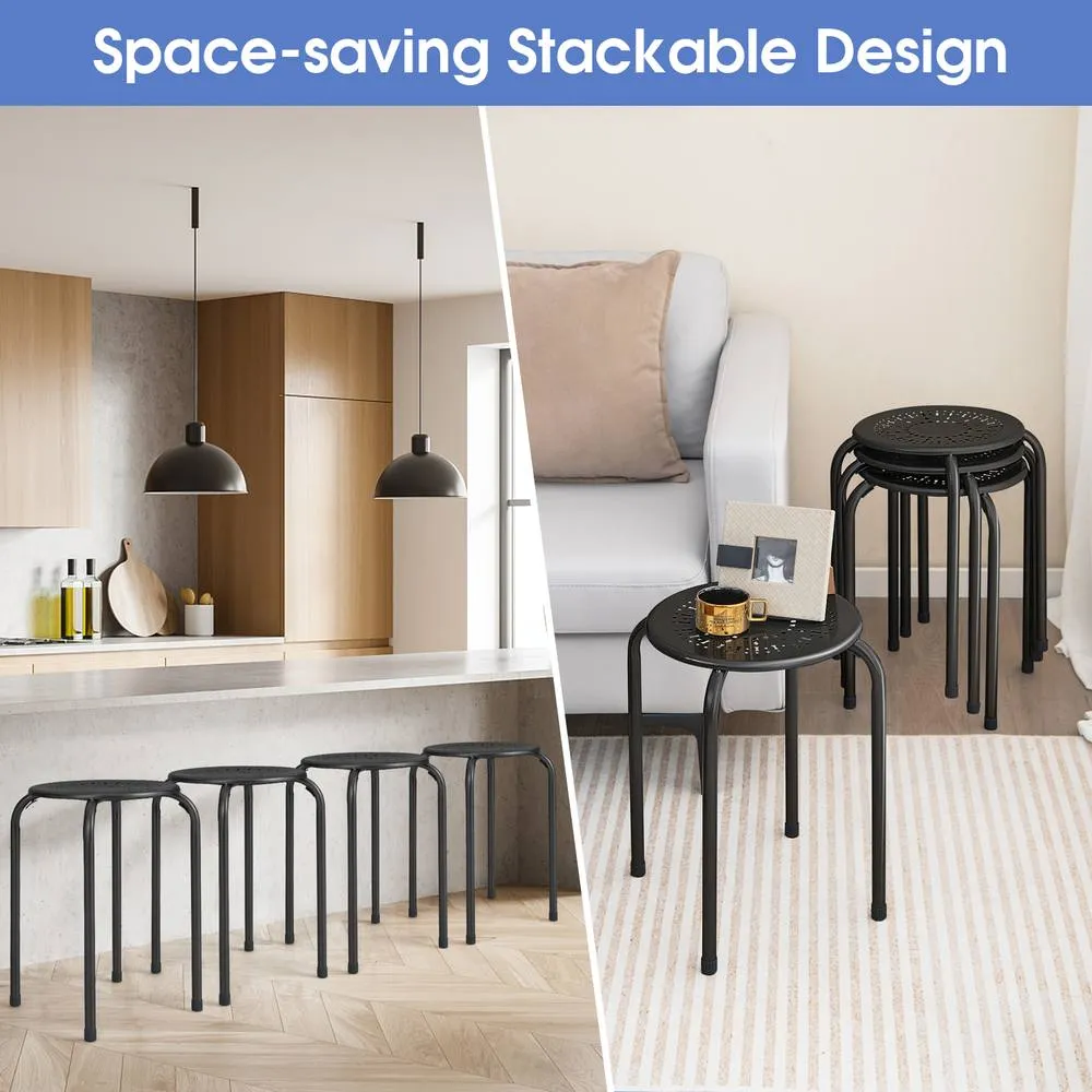 Costway Set of 6 Metal Stacking Stools Round Nesting Bar Stool with X-shape Connection in Black 4