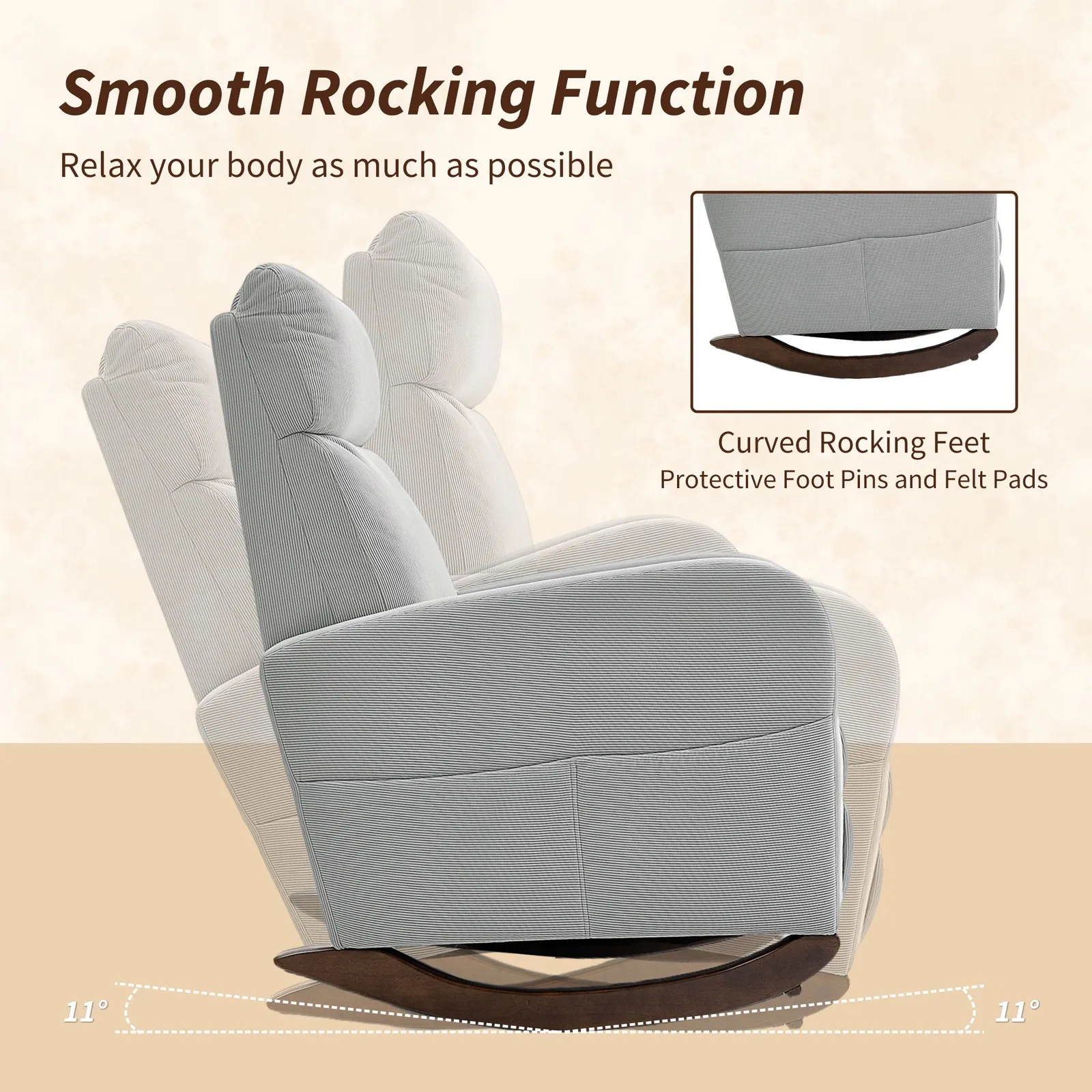 HOMCOM Modern High Back Corduroy Leisure Rocking Chair for Nursery, Grey 4