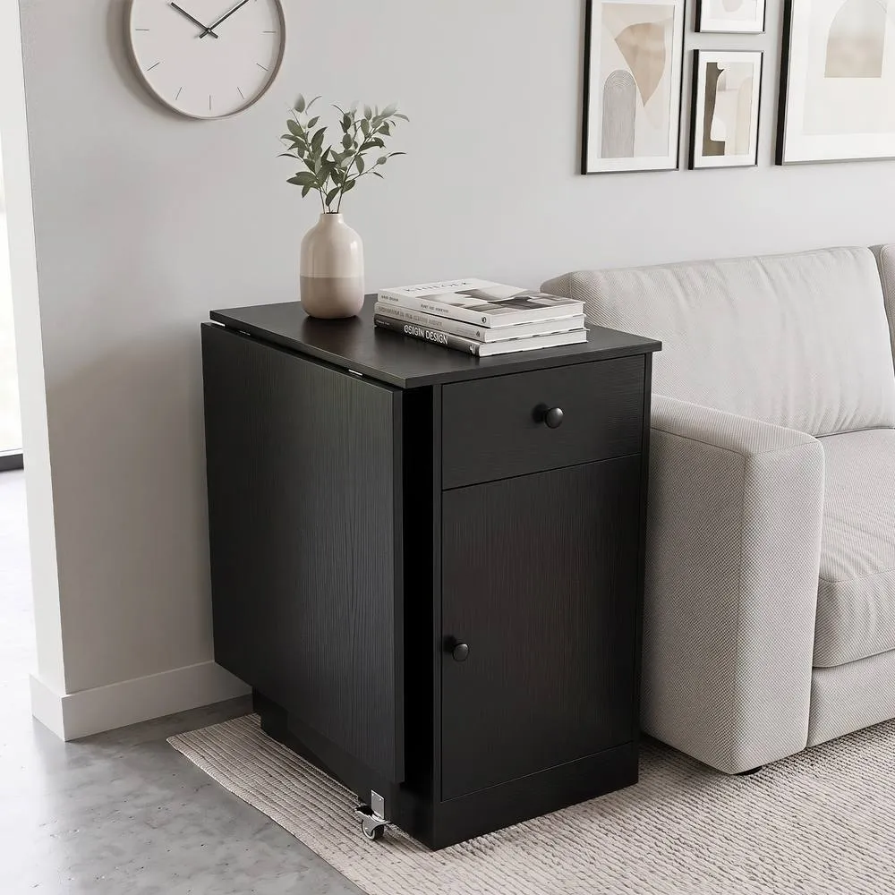 Costway Folding Dining Table Drop Leaf Table w/Drawer in Black 3
