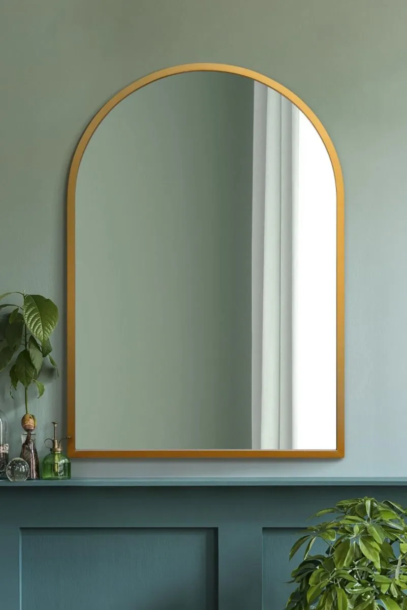 MirrorOutlet Gold Metal Framed Arched Wall Mirror 39" X 27" (100CM X 70CM)