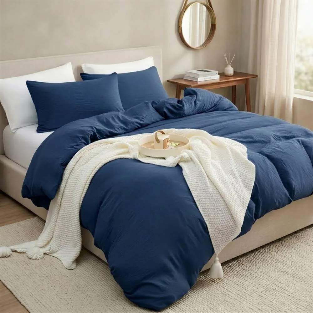 Pamposh Pre Washed Microfibre Duvet Cover Sets in Navy
