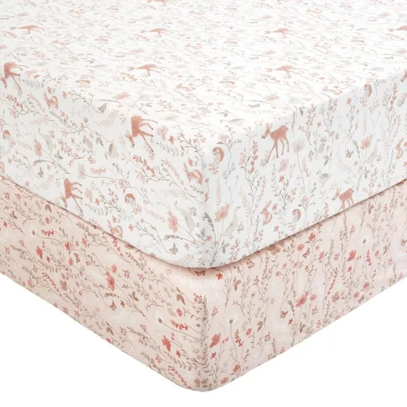 Set of 2 Woodland Floral 100% Cotton Fitted Sheets 3