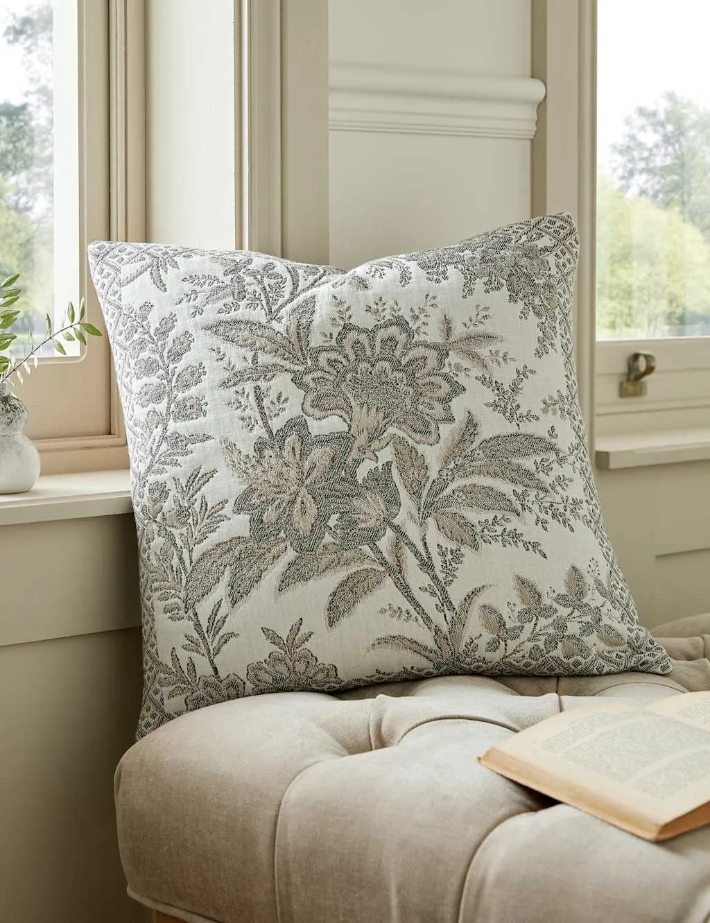 Laura Ashley Marlbrook Floral Jacquard Cushion Grey Mix