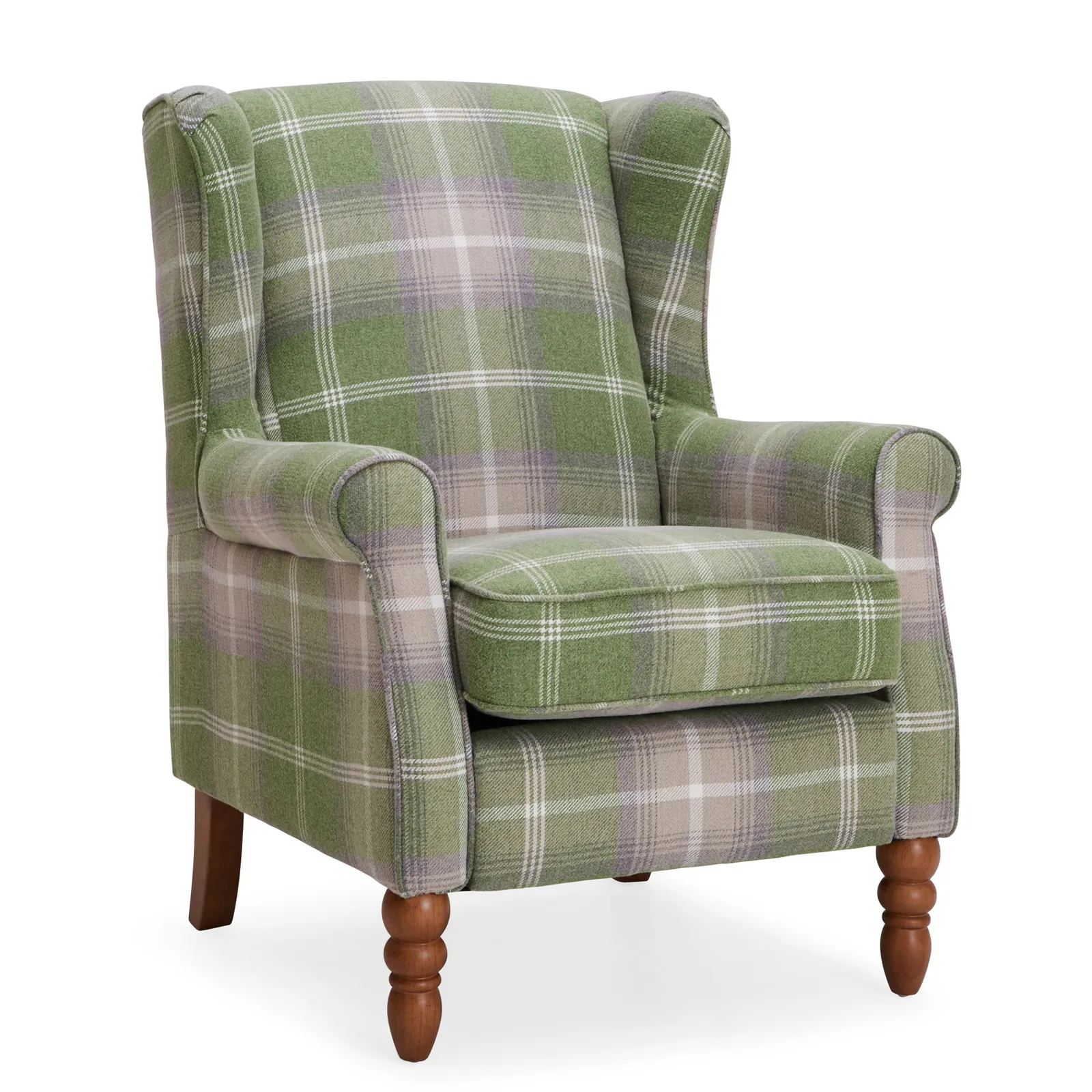 Oswald Check Wingback Armchair Green, White and Purple