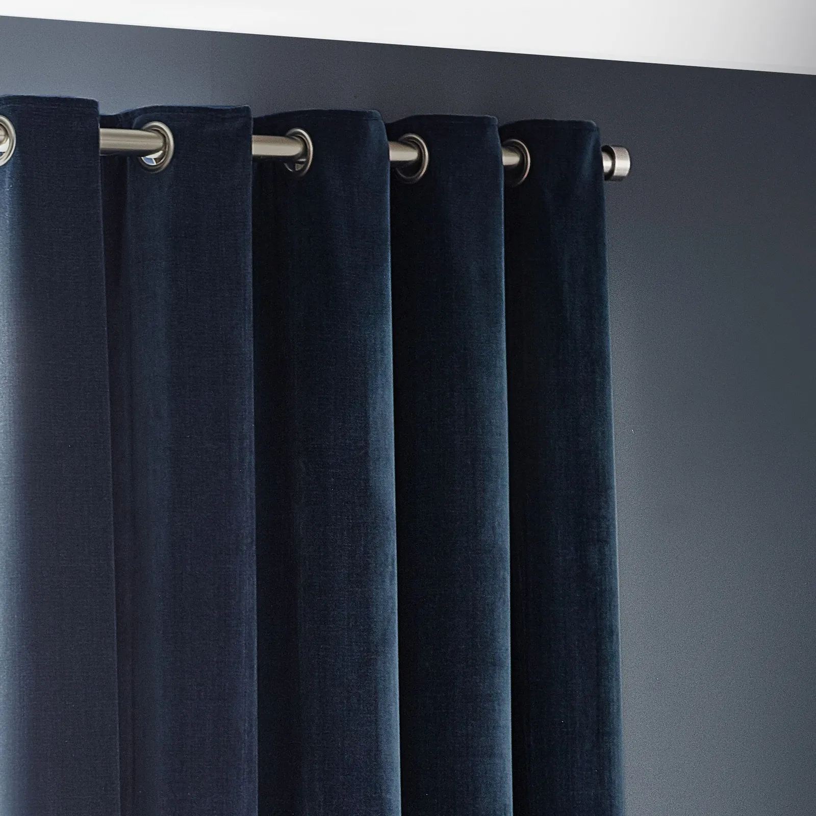 Yard Heavy Chenille Velvet Room Darkening Eyelet Curtain Pair in Navy 3