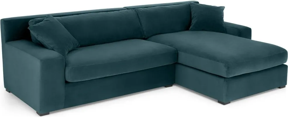 Delaney Right Hand Facing Chaise End Corner Sofa, Lagoon Blue Velvet