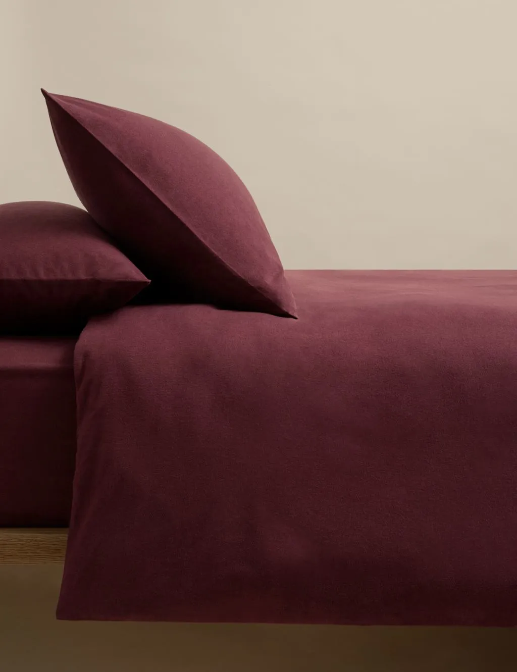 M&S Pure Cotton Brushed Bedding Set Burgundy