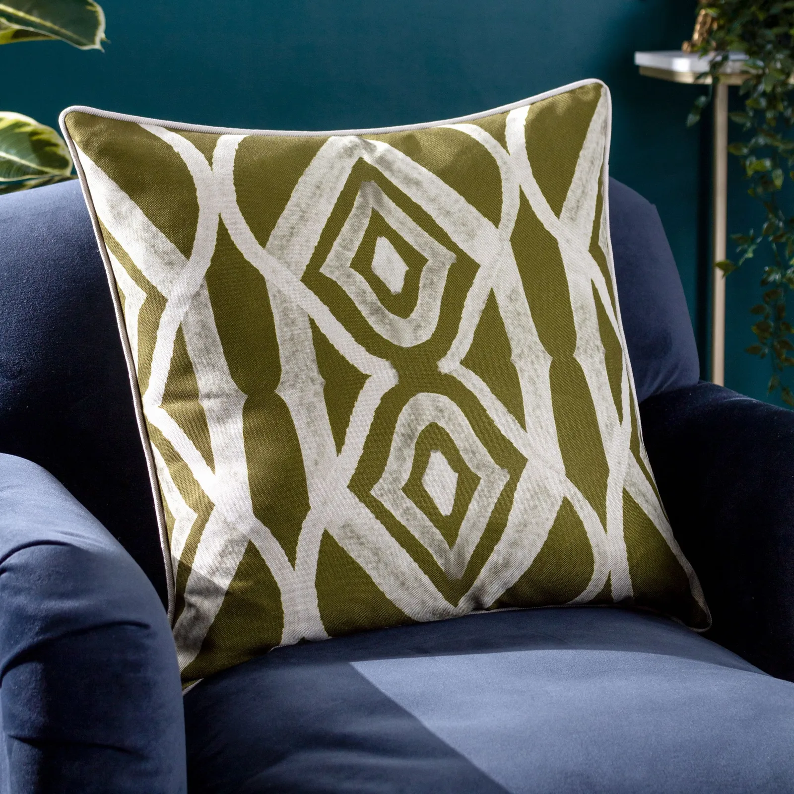 Wylder Tropics Cape Ikat Reversible Tropical Cushion in Dark Green