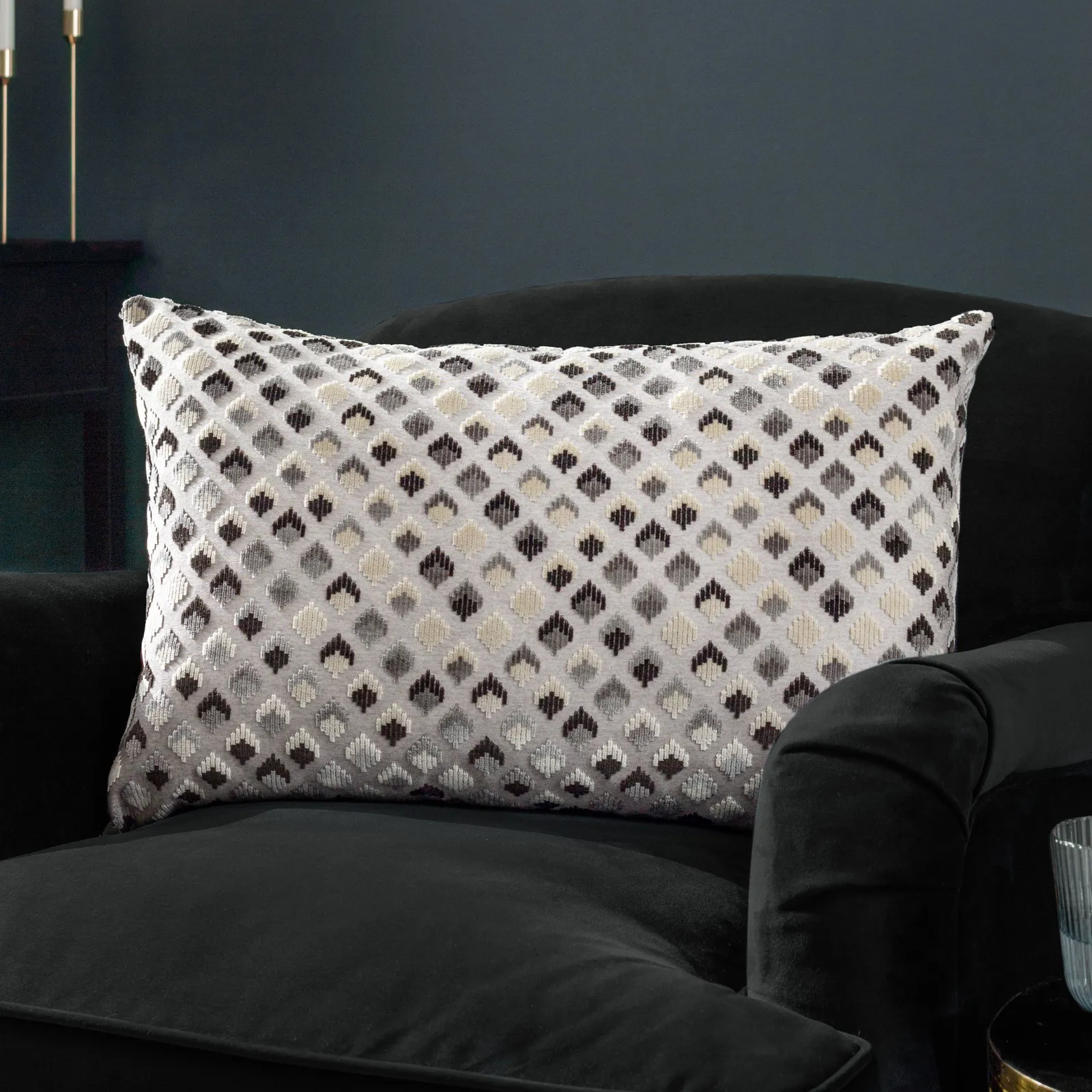 Paoletti Lexington Geometric Velvet Cushion in Grey 1