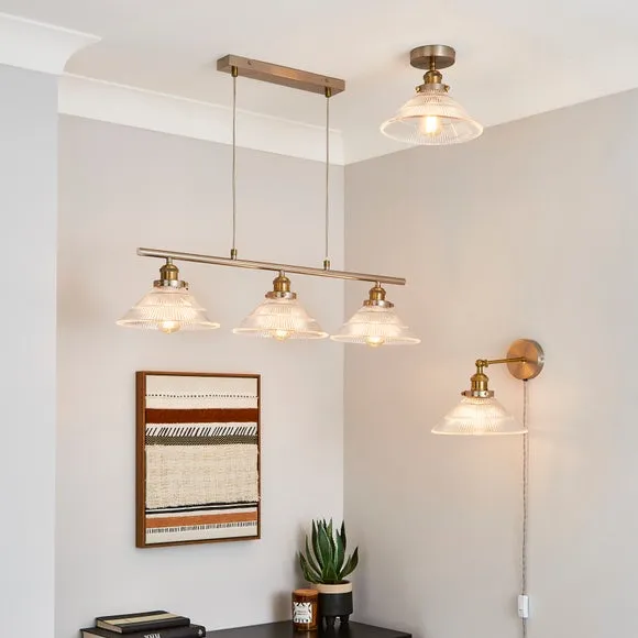 Logan Glass Satin Nickel Semi Flush Ceiling Light 6