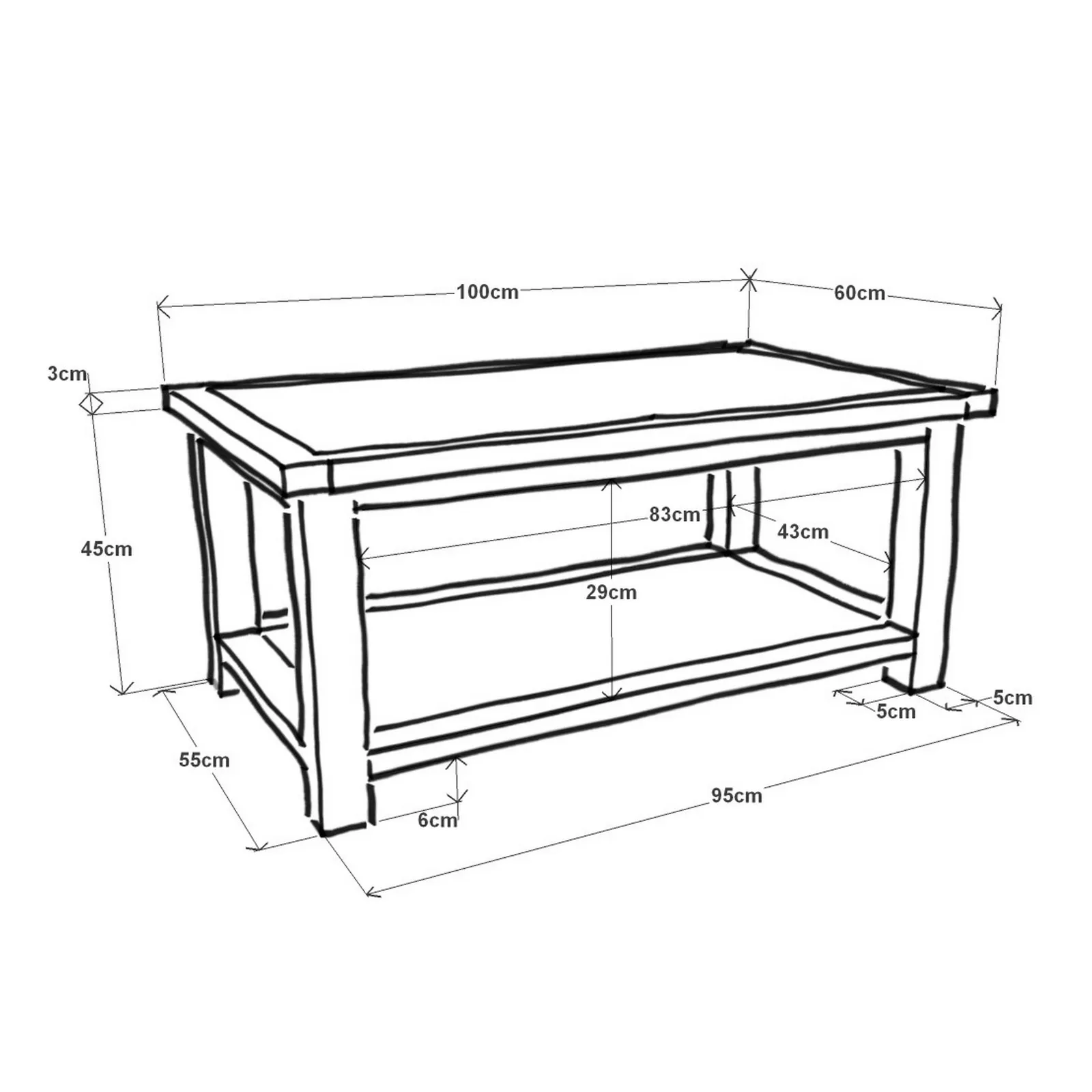 Cabinet Bits Coffee Table with Shelf - H45 W100 D60cm in Light Brown 5
