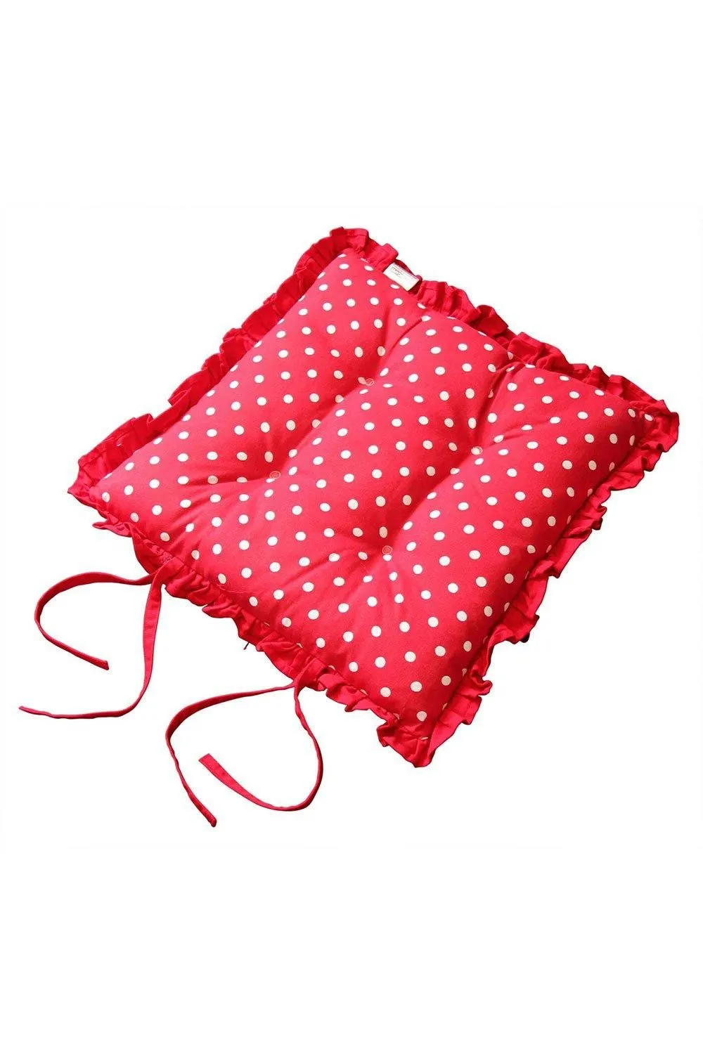 Homescapes Reversible Red Frilled Cushion Seat Pad with Ties Owls 2