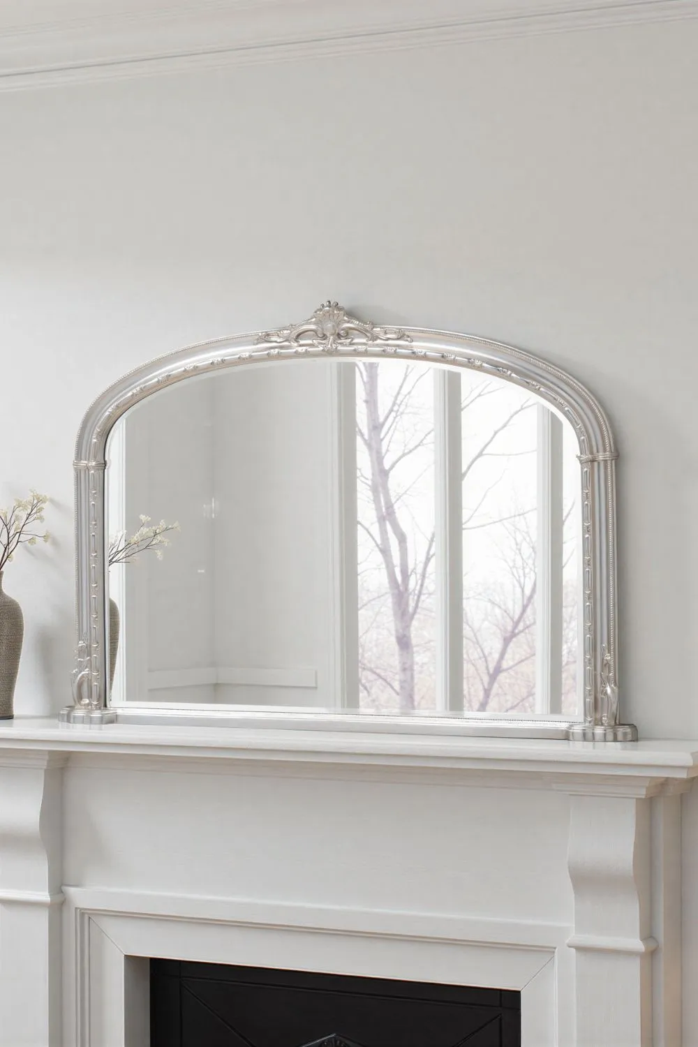 Yearn Mirrors Overmantle Mirror Arched 127(w) x 89cm(h) Victorian Mirror in Silver