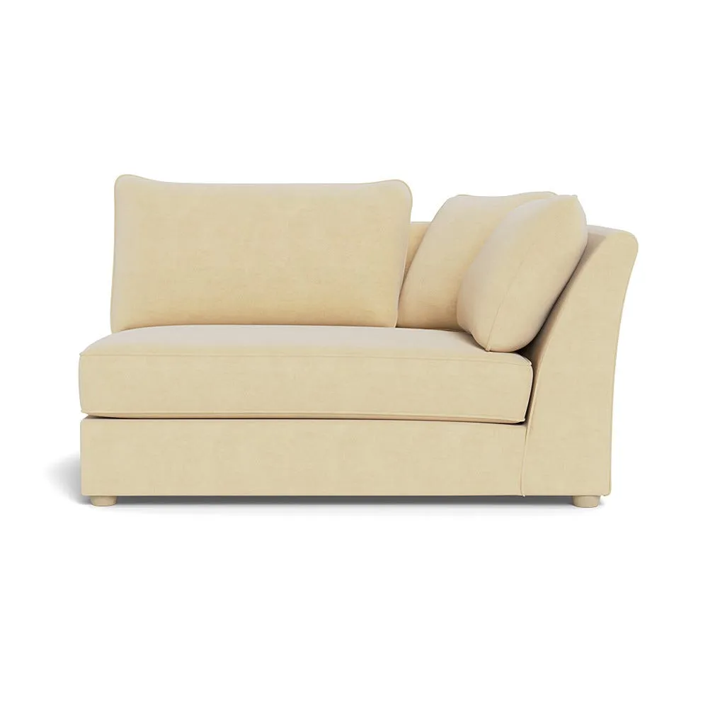 Heal's Tailor Large Curved Right Hand Facing Corner Unit Smart Luxe Velvet Biscuit Natural Feet