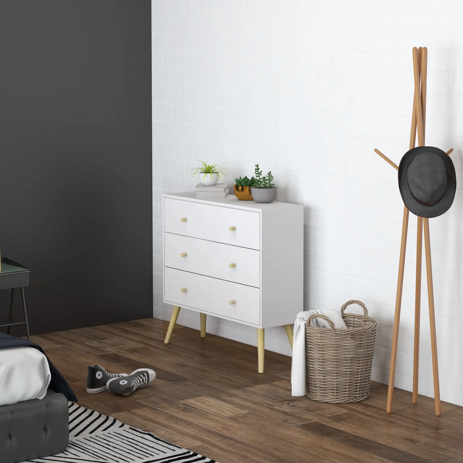 HOMCOM Chest of Drawers, 3 Drawer Unit Storage Cabinet Bedroom Living Room in White