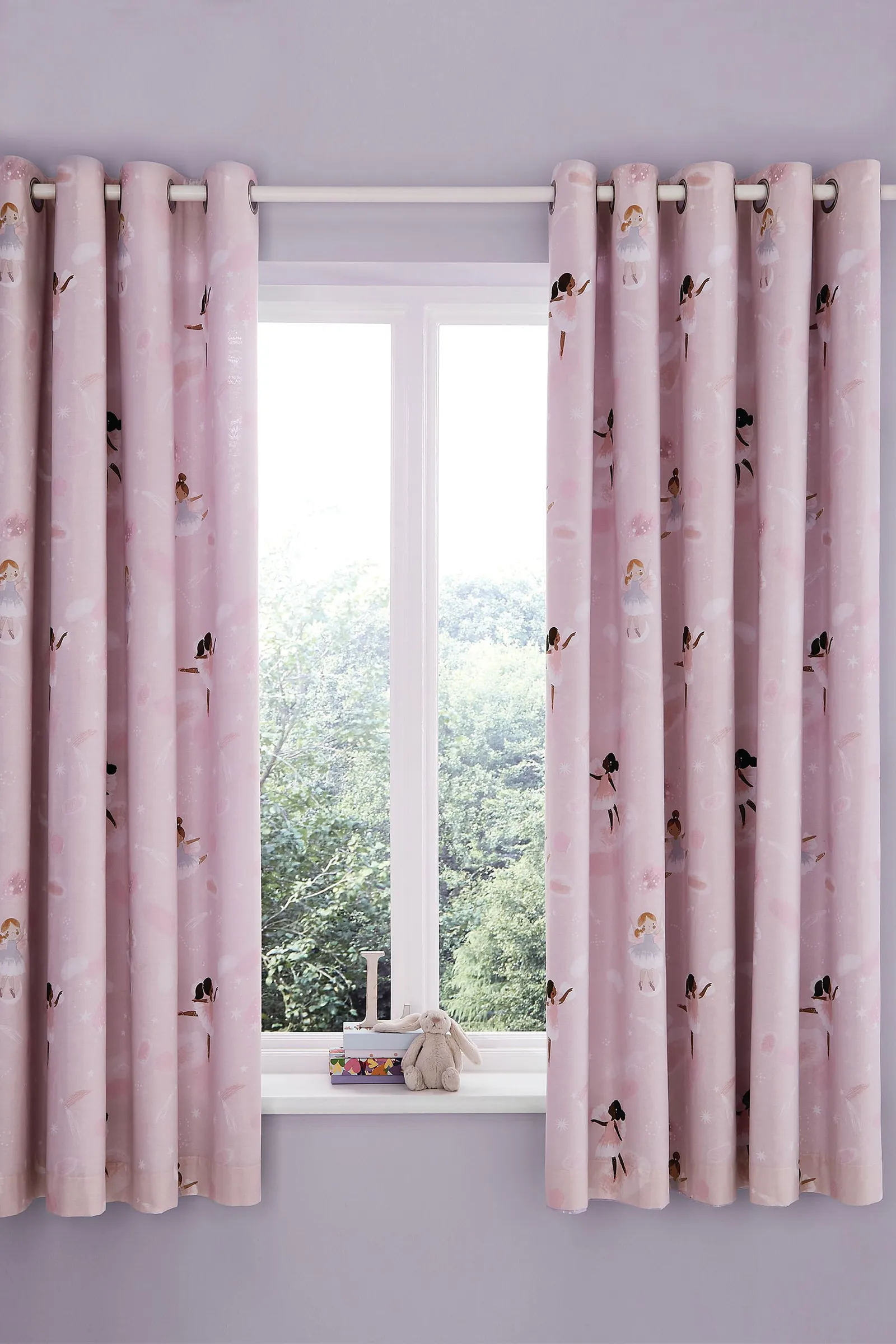Catherine Lansfield 'Dancing Fairies' Reversible Eyelet Curtains in Pink 2