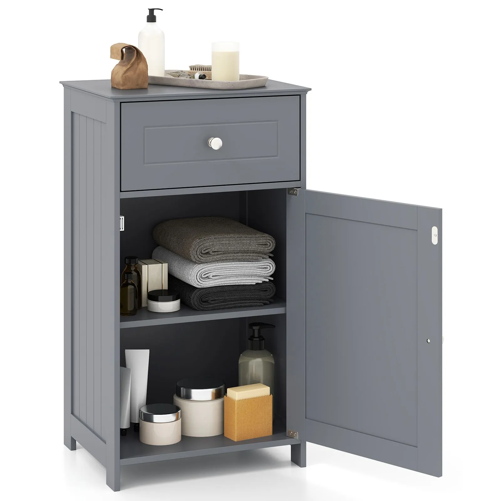 Costway Single Door Bathroom Cabinet Stable & Safe Bathroom Organizer in Grey 5