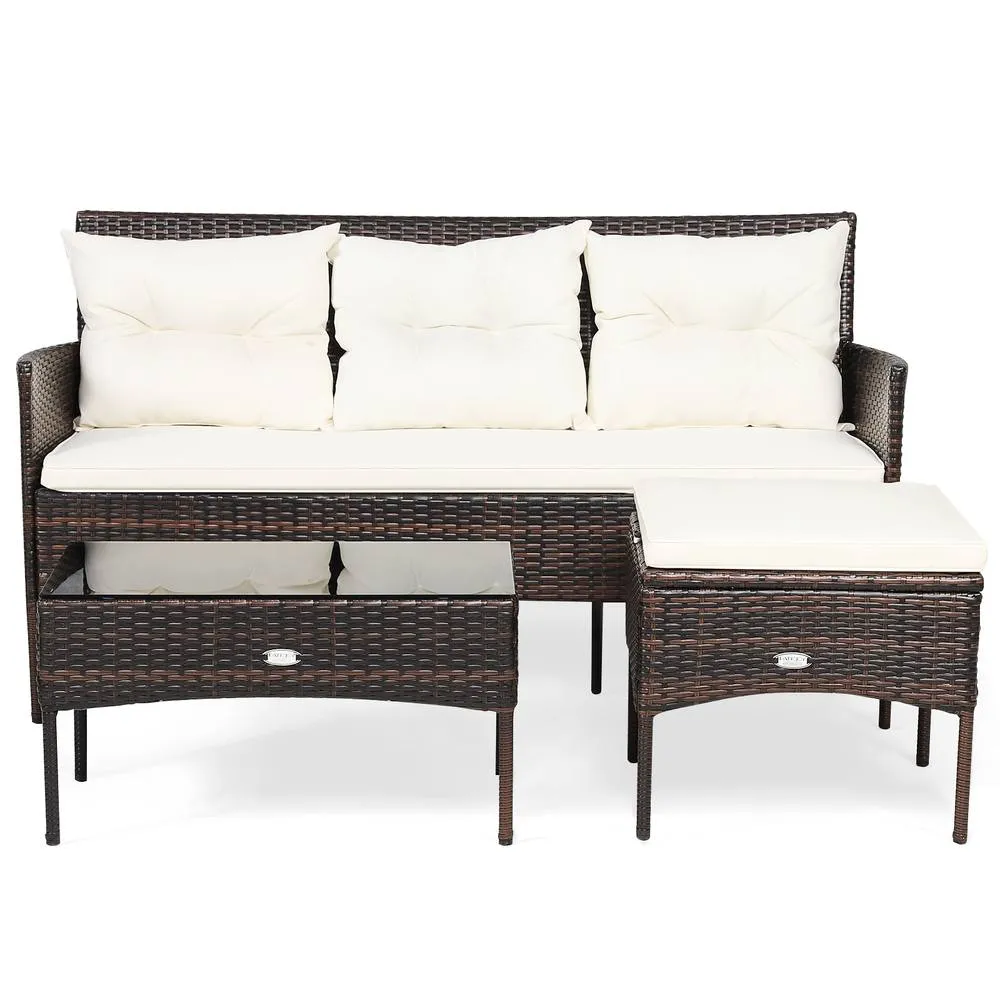 Costway 3PCS Patio Conversation Set Rattan Wicker Furniture Set w/ Cushions in White 6