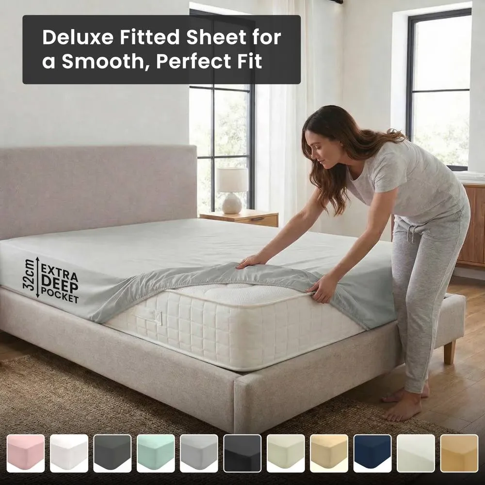 Smart Living 3 Pack Extra Deep Fitted Sheets 32cm Grey Polycotton Bedding 6