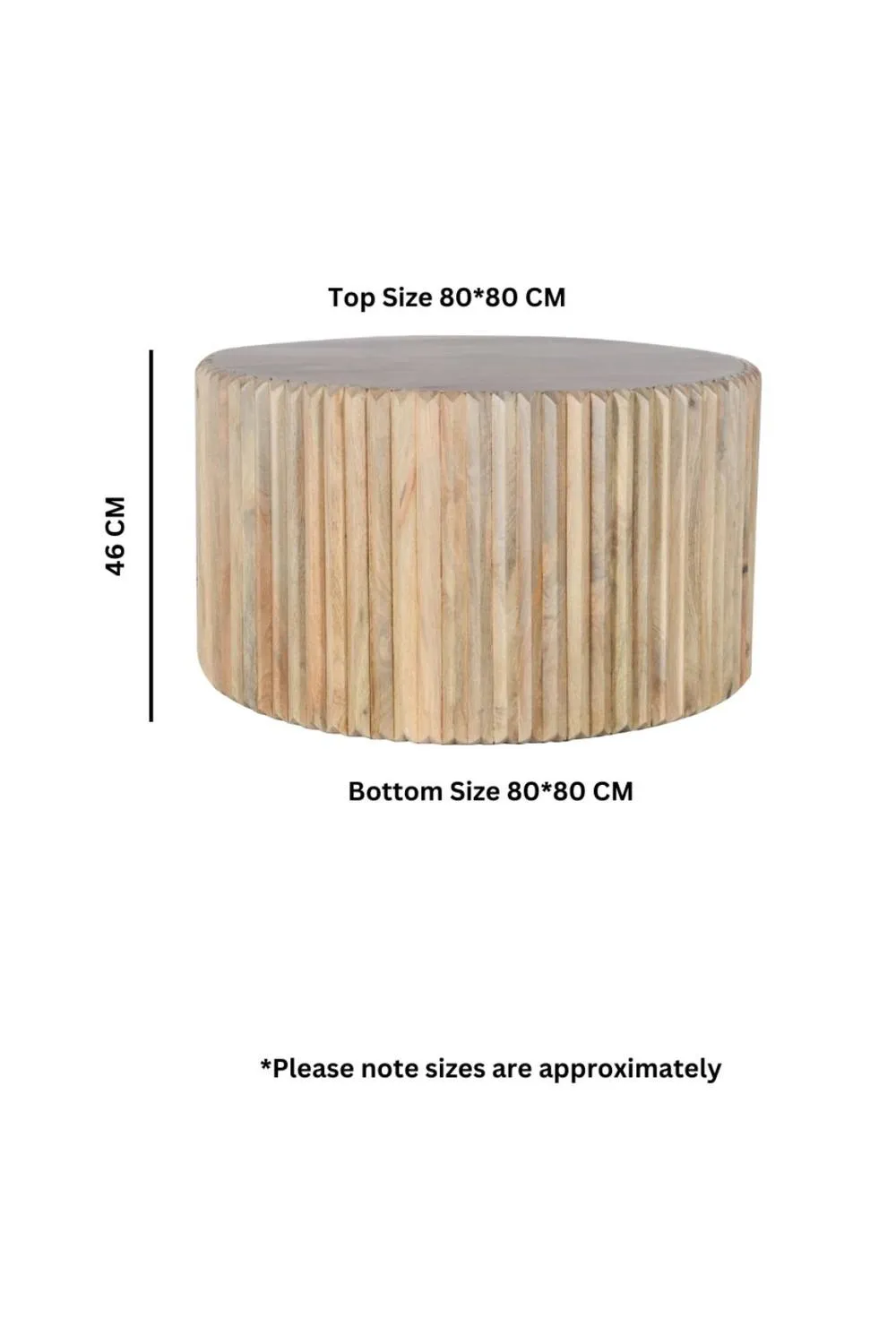 IH Design Baffins Carved Mango Wood Round Coffee Table 80cm in Brown 3
