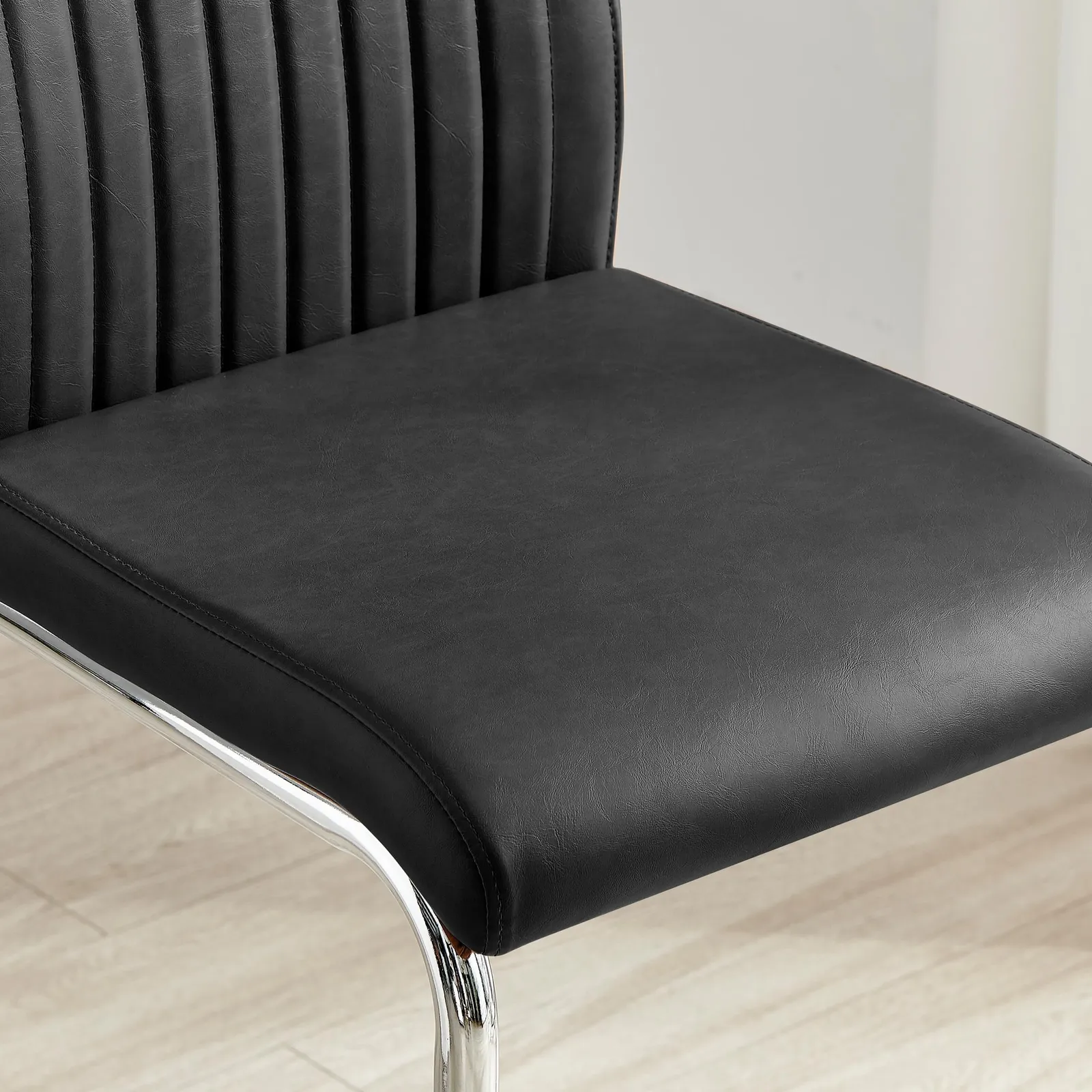 FurnitureboxUK Lorenzo 2x Faux Leather & Silver Counter Stools in Black 6