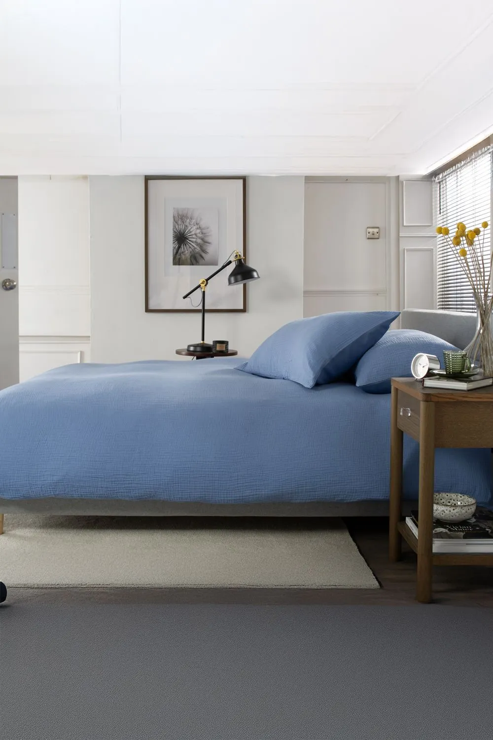 The Lyndon Company St Quentin 100% Cotton Reversible Duvet Bedlinen | Deyongs 1846 in Mid Blue 3