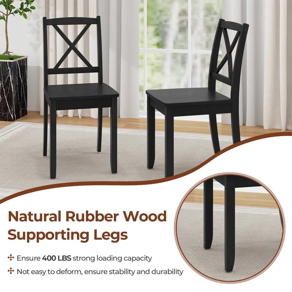Costway 2PCS Wooden Dining Chair Armless Kitchen Chairs Side Chairs Cross Back in Black 5