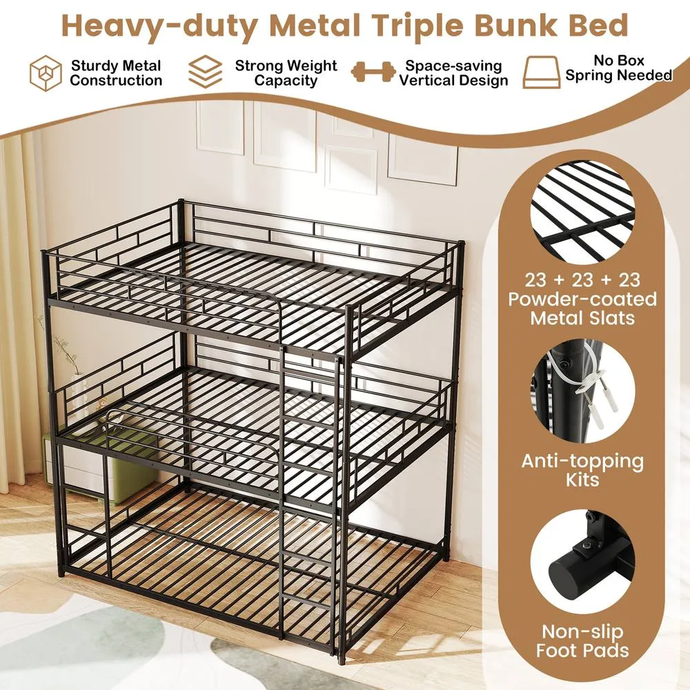 Costway Metal Triple Bunk Bed Frame Double Over Double Over Double Bunk Bed in Black 6
