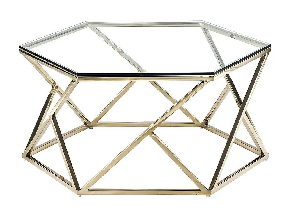 Vente-unique Tempered Glass & Stainless Steel Coffee Table - Gold - KERIANE 4