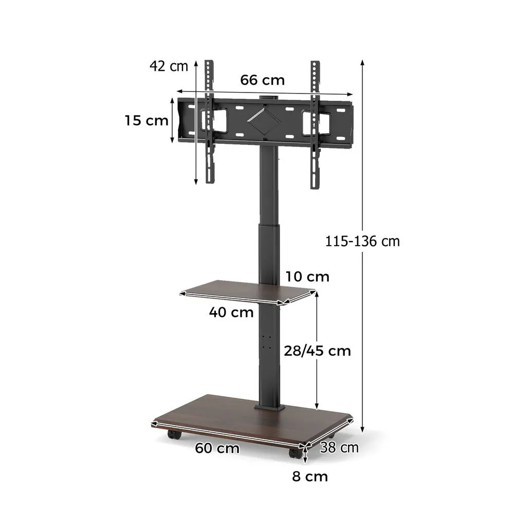 Costway Rolling TV Stand Mobile TV Cart for 32"-75" TVs W/Shelf&30° Tilt Mount in Black 2