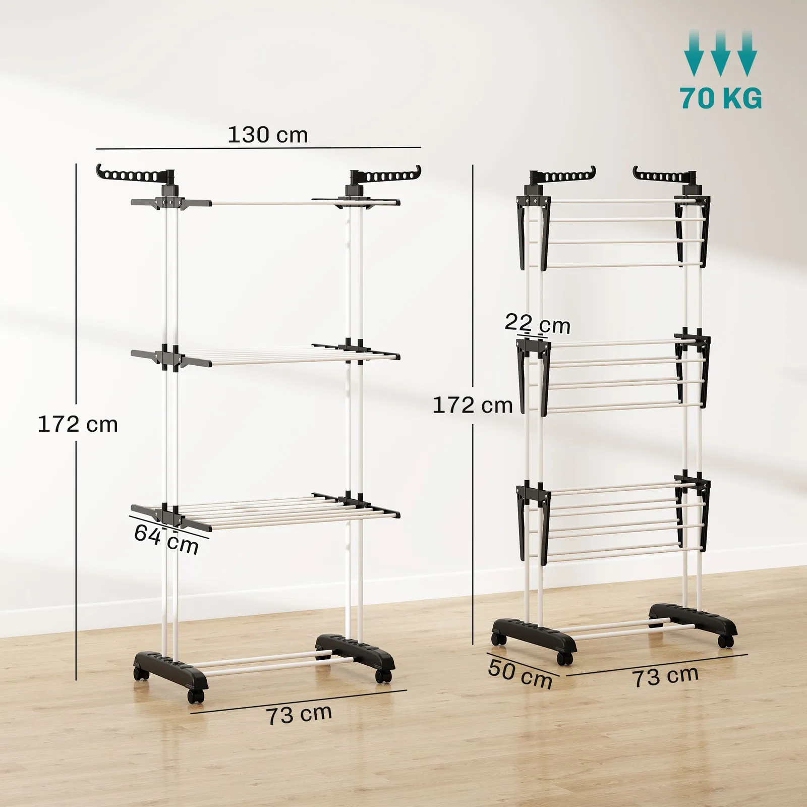 HOMCOM Foldable Clothes Drying Rack Steel Garment Dryer with Casters Black 3