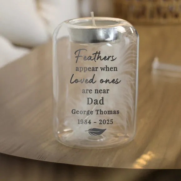 Personalised Loved Ones Feather Memorial Tealight Holder 3