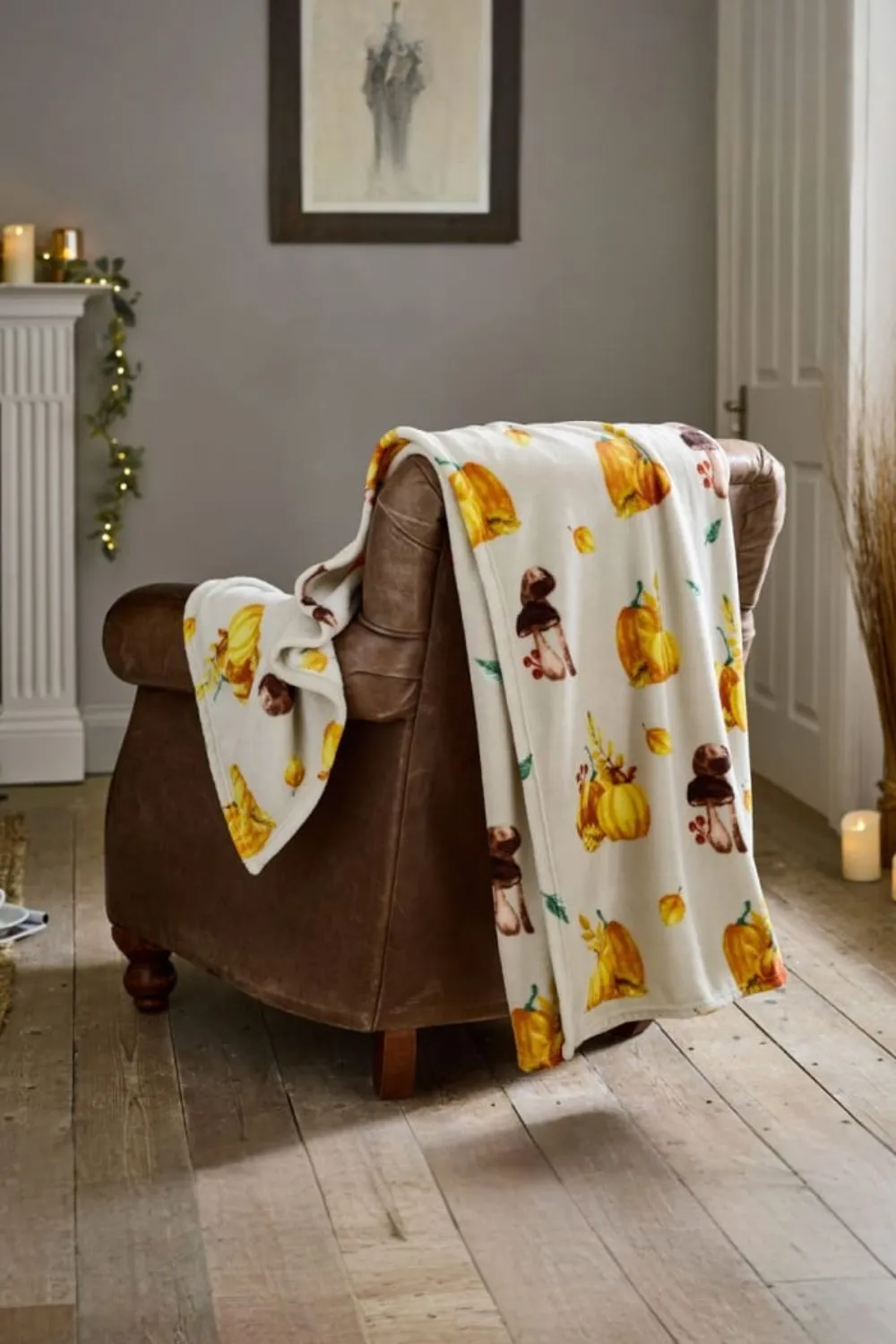 Deyongs Pumpkin Mushroom Throw Natural Supersoft Fleece Blanket 140x180cm