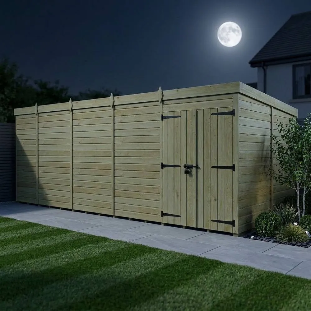 Buttercup Farm 19ft x 10ft Pent Garden Shed Double Door No Windows - Timber in Brown 3