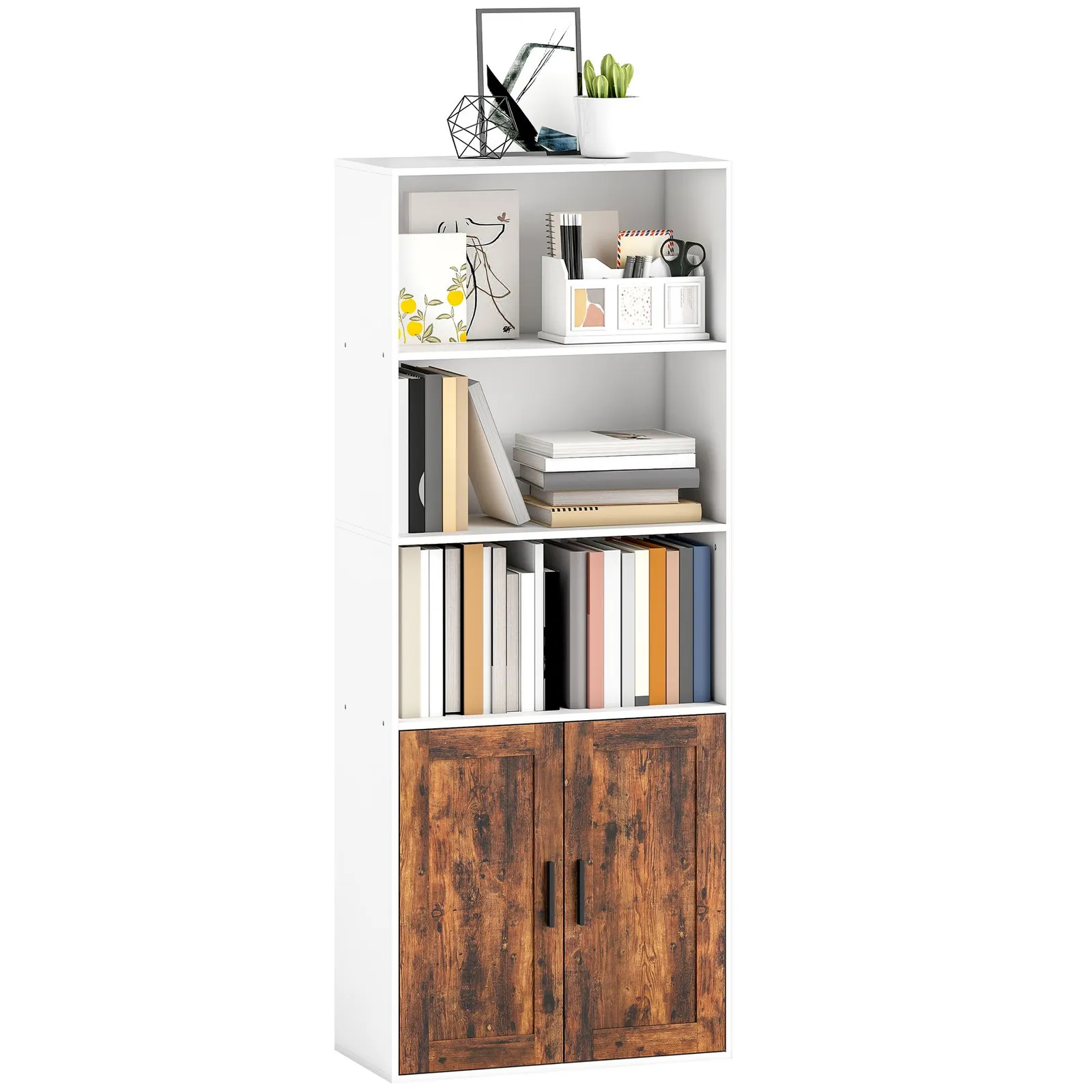 HOMCOM 5-Tier Bookcase, Tall Bookshelf with Adjustable Shelf, Rustic Brown 2