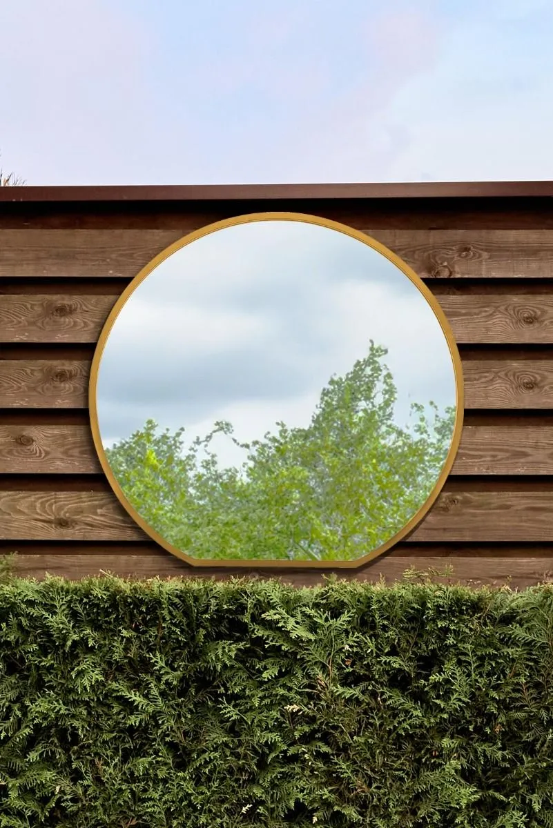 MirrorOutlet Gold Framed Flat Bottom Circular Garden Wall Mirror (105CM X 100CM) 2