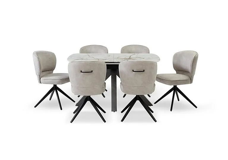 Imperium Pop Up Extending Dining Table and 6 Fabric Swivel Chairs - 140-cm - In Time for Christmas