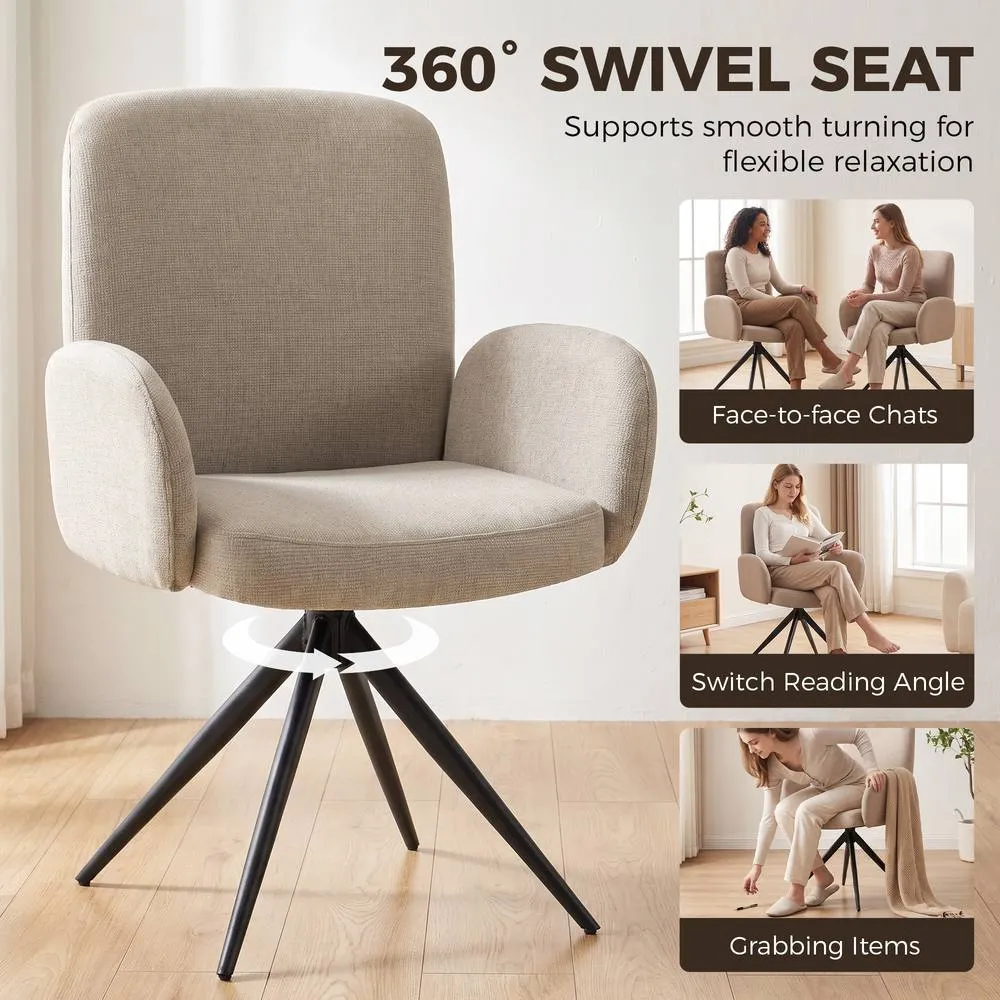HOMCOM Swivel Accent Chair with Curved Backrest, Upholstered, Light Brown 4
