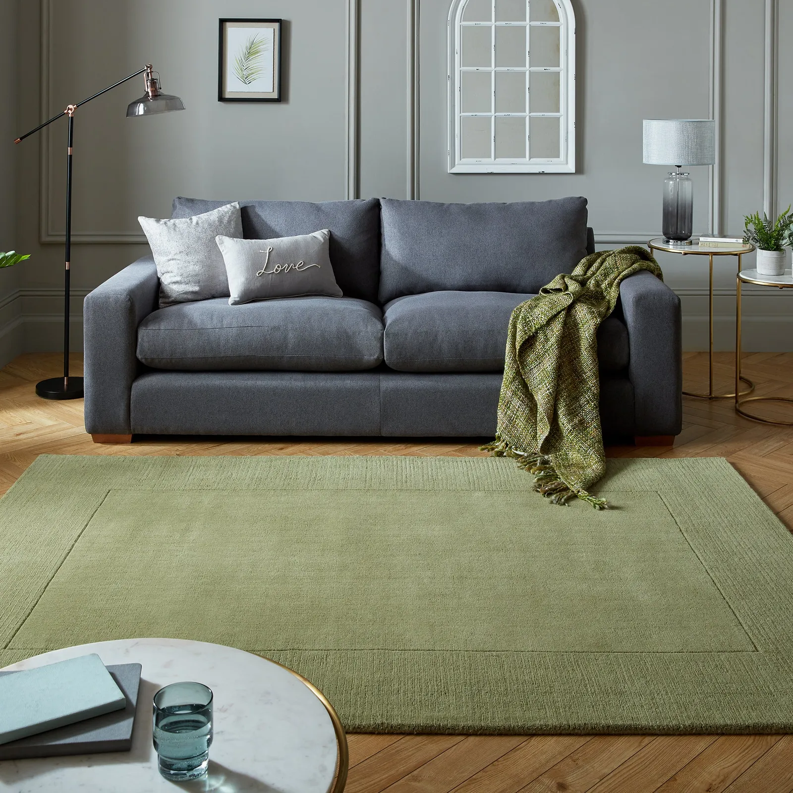 Boston Wool Border Rug Green