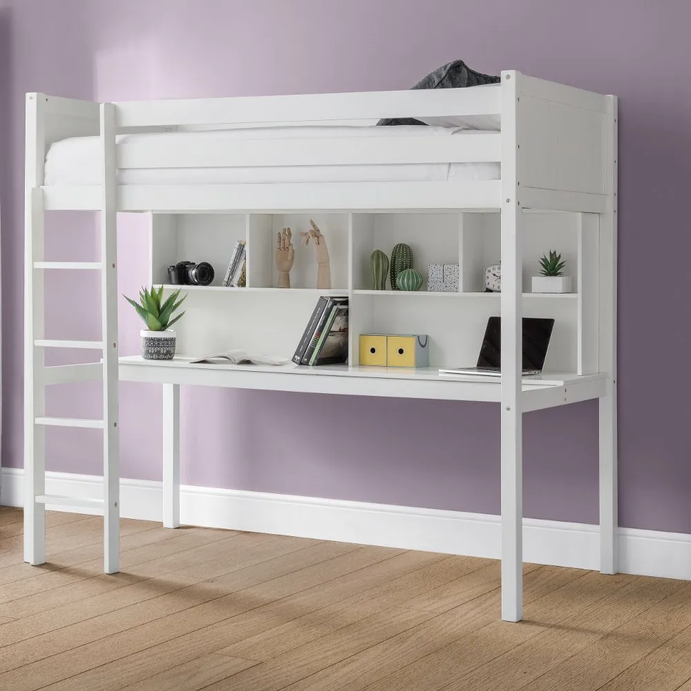 Titan - Single - Kids High Sleeper Bed - White - Wood - 3ft - Happy Beds