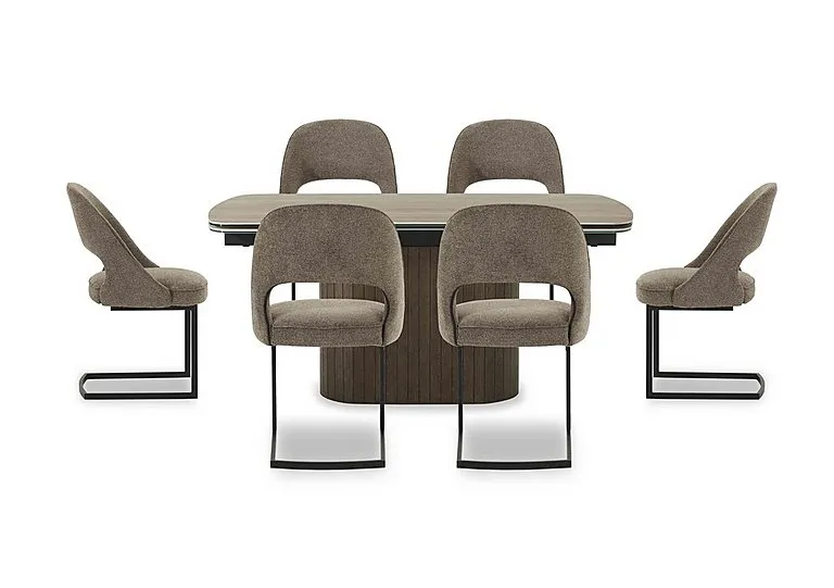 Tiber Draw Leaf Extending Dining Table with 6 Cantilever Chairs - 160-cm - Truffle