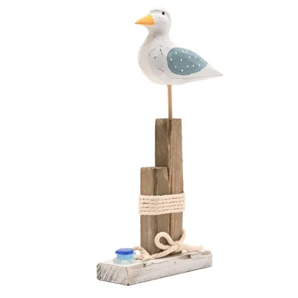 Love Life By The Sea Driftwood & Sea Glass Seagull on a Post Ornament 3