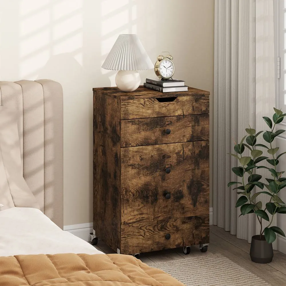 Costway 3-in-1 Vanity Desk Set w/Mirror & Lights Makeup Table w/Drawers &Stool in Brown 5