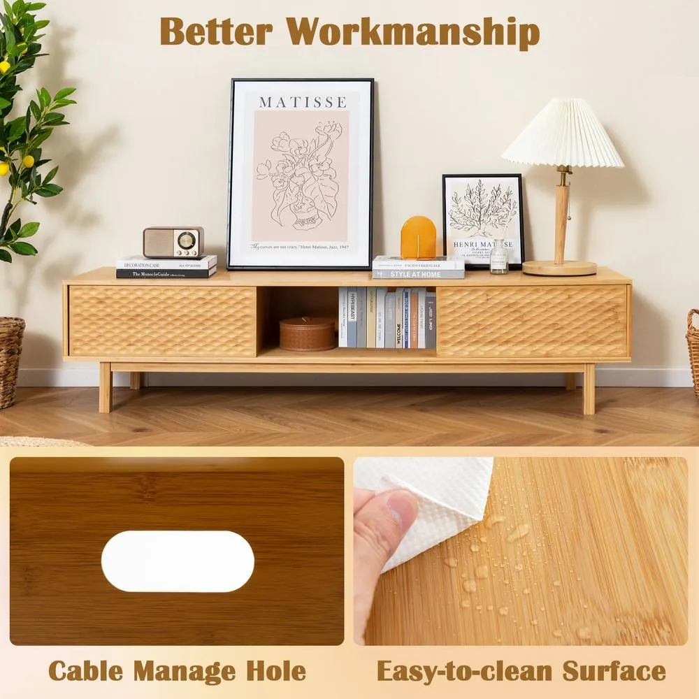 Costway Bamboo TV Stand for TVs up to 70" Home Mid Century Storage Cabinet in Natural 6