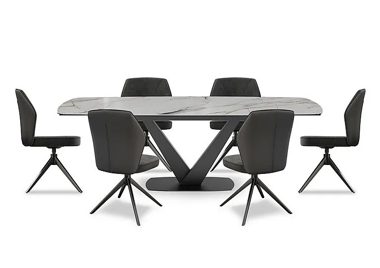 Julio Medium 160cm Draw Leaf Extending Dining Table in Fiorentio Marble Ceramic with 6 Chairs - Anthracite